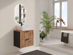 Vente-unique Fluted Wall-Hung Bathroom Unit With Square Countertop Basin - Light in Black - thumbnail 1