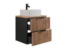 Vente-unique Fluted Wall-Hung Bathroom Unit With Square Countertop Basin - Light in Black - thumbnail 6