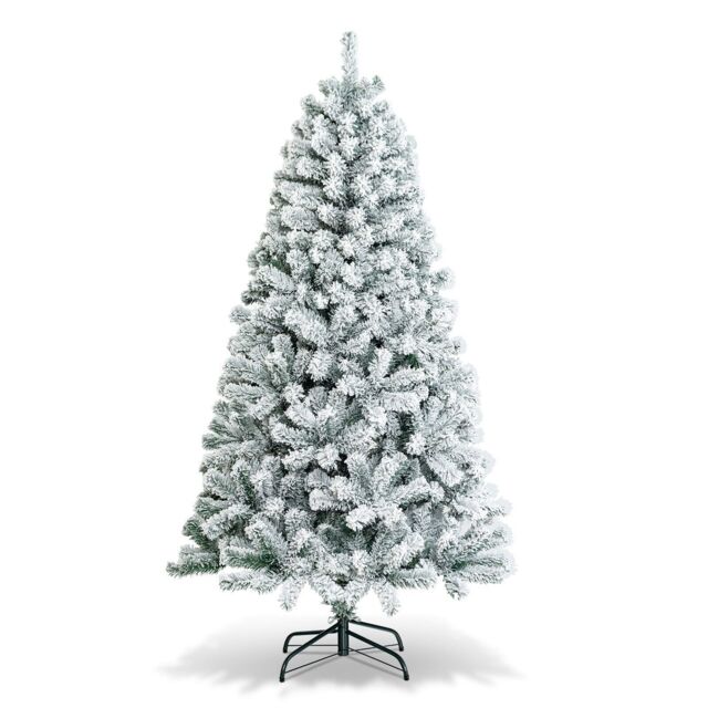 Gymax 6FT Snow Flocked Artificial Christmas Tree Hinged Xmas Tree 600 Tips in Green - image 1