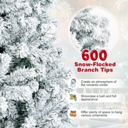 Gymax 6FT Snow Flocked Artificial Christmas Tree Hinged Xmas Tree 600 Tips in Green - thumbnail 7