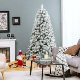 Gymax 6FT Snow Flocked Artificial Christmas Tree Hinged Xmas Tree 600 Tips in Green - thumbnail 4