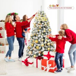 Gymax 6FT Snow Flocked Artificial Christmas Tree Hinged Xmas Tree 600 Tips in Green - thumbnail 5