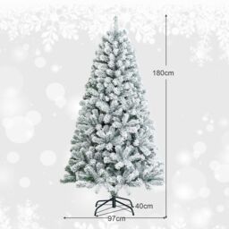 Gymax 6FT Snow Flocked Artificial Christmas Tree Hinged Xmas Tree 600 Tips in Green - thumbnail 2