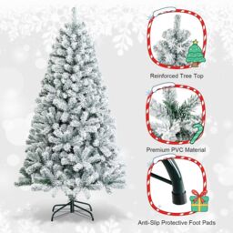 Gymax 6FT Snow Flocked Artificial Christmas Tree Hinged Xmas Tree 600 Tips in Green - thumbnail 6