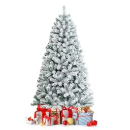 Gymax 6FT Snow Flocked Artificial Christmas Tree Hinged Xmas Tree 600 Tips in Green - thumbnail 3