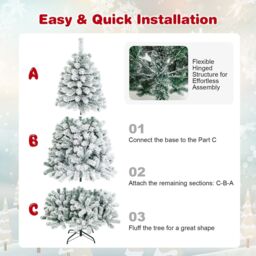 Gymax 6FT Snow Flocked Artificial Christmas Tree Hinged Xmas Tree 600 Tips in Green - thumbnail 8