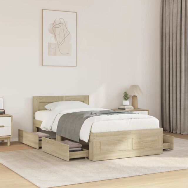 Berkfield Home Bed Frame with Headboard without Mattress Sonoma Oak 100x200 cm in Brown - image 1