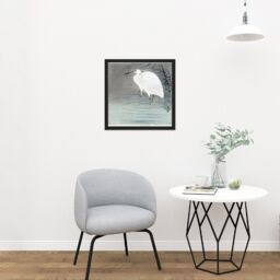 "Artery8 Wall Art Print Koson Ohara Little Egret Bird Japan Woodcut Square Framed Picture 16X16 Inch in Black - Size: W16"" x H16""" - thumbnail 2
