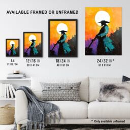 "Artery8 Wild West Sunset Desperado Cowboy Concept Art Wall Art Print in Orange - Size: W24"" x H32""" - thumbnail 3