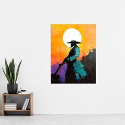 "Artery8 Wild West Sunset Desperado Cowboy Concept Art Wall Art Print in Orange - Size: W24"" x H32""" - thumbnail 4