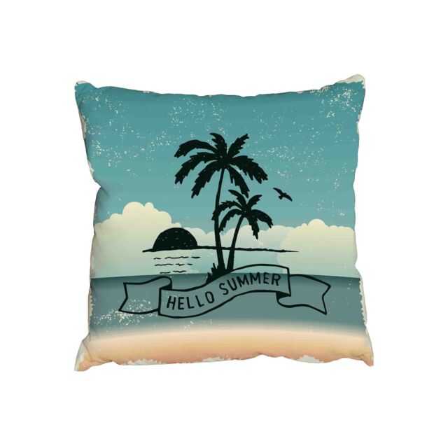 Benjamin Tate Design Sunset, palm trees & flying bird (Outdoor Cushion)