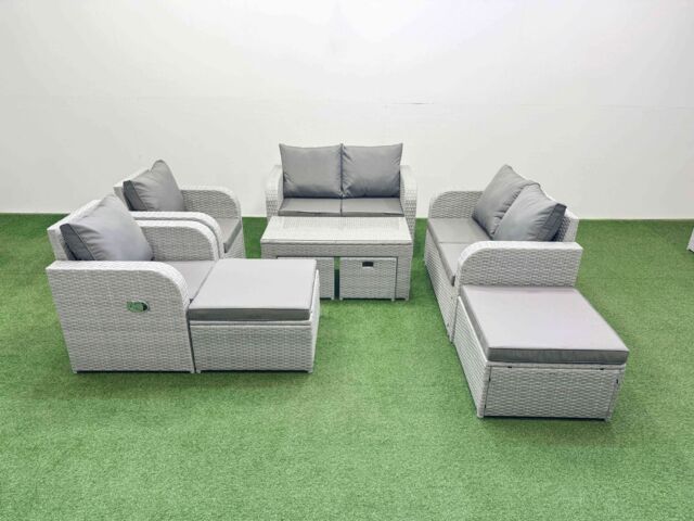 Fimous PE Wicker Rattan Furniture Sofa Sets with Coffee Table Love Sofa in Light Grey - image 1