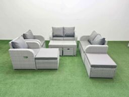 Fimous PE Wicker Rattan Furniture Sofa Sets with Coffee Table Love Sofa in Light Grey - thumbnail 2