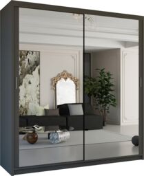 Sliding Wardrobes 4U Double Mirror Sliding Wardrobe With LED Light W100cm x H217cm x D62cm in Grey - thumbnail 2