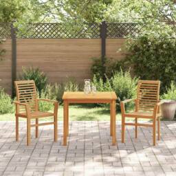 Berkfield Home Stacking Garden Chair 2 pcs Solid Wood Teak in Brown - thumbnail 3
