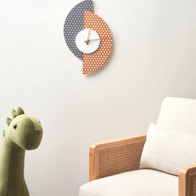 Wyld and Coco Grey and Orange Polka Dot Wall Clock MDF 29 x 47 cm No Numerals - image 1