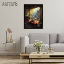 "Artery8 Waterfall View From Japanese Tea House Patio Framed Canvas Wall Art Print - Size: W12"" x H16""" - thumbnail 3