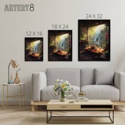 "Artery8 Waterfall View From Japanese Tea House Patio Framed Canvas Wall Art Print - Size: W12"" x H16""" - thumbnail 4