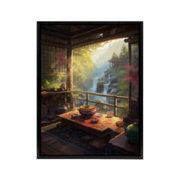 "Artery8 Waterfall View From Japanese Tea House Patio Framed Canvas Wall Art Print - Size: W12"" x H16""" - thumbnail 1