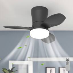 NIVOR LED Ceiling Fans with Lights for Small Spaces 6 Speed Quiet Reversible in Black