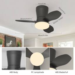 NIVOR LED Ceiling Fans with Lights for Small Spaces 6 Speed Quiet Reversible in Black - thumbnail 4