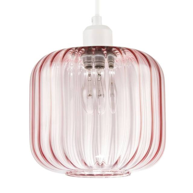 Happy Homewares Contemporary Glass Wide Ribbed Square Pendant Light Shade in Pink - image 1