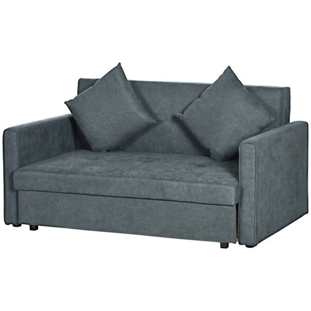 HOMCOM Modern Snow Flannel Loveseat Sofa Sleeper with 2 Cushions, Dark Grey - image 1