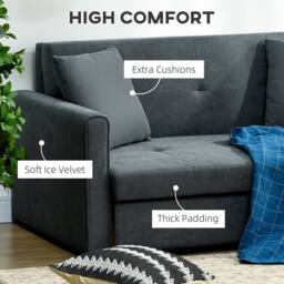 HOMCOM Modern Snow Flannel Loveseat Sofa Sleeper with 2 Cushions, Dark Grey - thumbnail 6