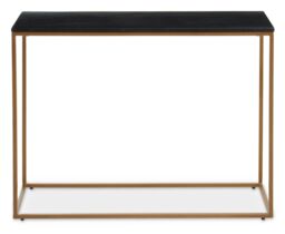 Orsina Black Marble Console Table, Rectangular Black Marble Top on Matte Gold Iron Frame, Geometric Modern Console - thumbnail 6