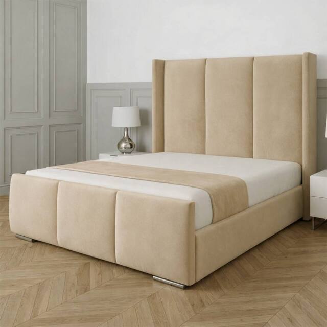 UK Bed Furniture Miami Wingback Ottoman Gas Lift Upholstered Bed With 48 Inch Headboard in Beige - Size: Single - image 1