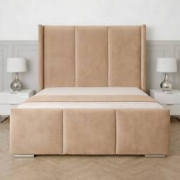 UK Bed Furniture Miami Wingback Ottoman Gas Lift Upholstered Bed With 48 Inch Headboard in Beige - Size: Single - thumbnail 2