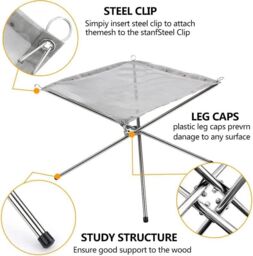 Shatchi Portable Fire Pit for Outdoor Camping, 42CM Foldable Stainless Steel Mesh Fire Pit with Heat Resistant Gloves & Carrying Bag in Silver - thumbnail 5