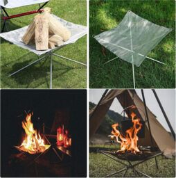 Shatchi Portable Fire Pit for Outdoor Camping, 42CM Foldable Stainless Steel Mesh Fire Pit with Heat Resistant Gloves & Carrying Bag in Silver - thumbnail 3