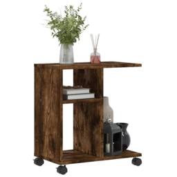 Berkfield Home Side Table with Wheels Smoked Oak 50x30x55 cm Engineered Wood in Brown - Size: 50 x 30 x 55 cm - thumbnail 4