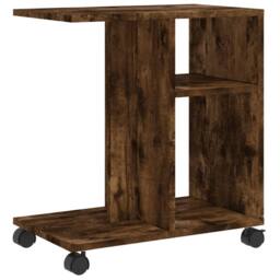 Berkfield Home Side Table with Wheels Smoked Oak 50x30x55 cm Engineered Wood in Brown - Size: 50 x 30 x 55 cm - thumbnail 7