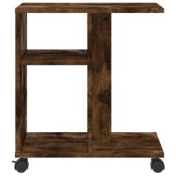 Berkfield Home Side Table with Wheels Smoked Oak 50x30x55 cm Engineered Wood in Brown - Size: 50 x 30 x 55 cm - thumbnail 5
