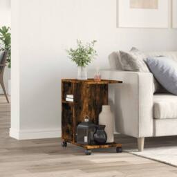 Berkfield Home Side Table with Wheels Smoked Oak 50x30x55 cm Engineered Wood in Brown - Size: 50 x 30 x 55 cm