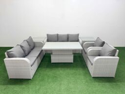 Fimous PE Rattan High Back Lounge Sofa Set Patio Adjustable Lifting Dining or Coffee Table & Chairs Set w/ 3 Seater Sofa Reclining Chair 2 Side Table - thumbnail 1