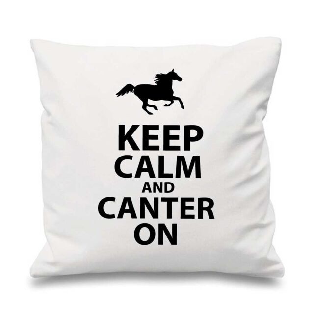 "60 SECOND MAKEOVER White Cushion Cover Keep Calm & Canter On 16"" x 16"" Daughter Friend Gift Decorative Cushion Home Horse Equestrian"