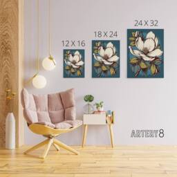 "Artery8 Magnolia Flower Old School USA Tattoo Design Canvas Wall Art Print in Blue - Size: W24"" x H32""" - thumbnail 4