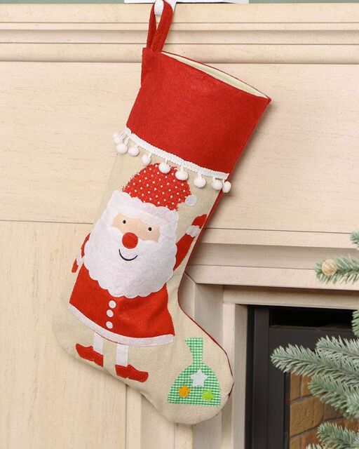 Dibor Set of 4 Natural Santa Claus Pom Pom Tree Christmas Gift Bag Stocking - Size: 4 Pack - image 1