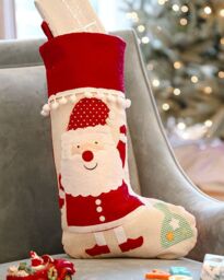 Dibor Set of 4 Natural Santa Claus Pom Pom Tree Christmas Gift Bag Stocking - Size: 4 Pack - thumbnail 3