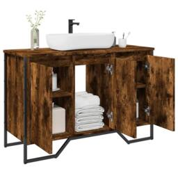 Berkfield Home Bathroom Sink Cabinet Smoked Oak 91x35x60 cm Engineered Wood - Size: 91 x 35 x 60 cm - thumbnail 2
