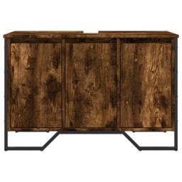 Berkfield Home Bathroom Sink Cabinet Smoked Oak 91x35x60 cm Engineered Wood - Size: 91 x 35 x 60 cm - thumbnail 4