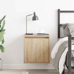Berkfield Home Durable Wall-Mounted Bedside Cabinet Sonoma Oak 38x34x40 cm in Light Oak - Size: 38 x 34 x 40 cm - thumbnail 1