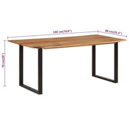 Berkfield Home Sturdy Dining Table 180x90x76 cm Solid Acacia Wood in Brown - Size: 180 x 90 x 76 cm - thumbnail 8