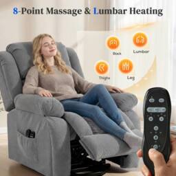 HOMCOM Power Lift Recliner Chair, Reclining Chair with Massage, Light Grey - Size: Armchair - thumbnail 5