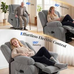 HOMCOM Power Lift Recliner Chair, Reclining Chair with Massage, Light Grey - Size: Armchair - thumbnail 4