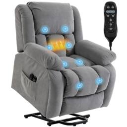 HOMCOM Power Lift Recliner Chair, Reclining Chair with Massage, Light Grey - Size: Armchair