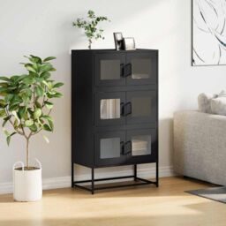 Berkfield Home Highboard Black 68x39x123 cm Steel - Size: 68 x 39 x 123 cm - thumbnail 3
